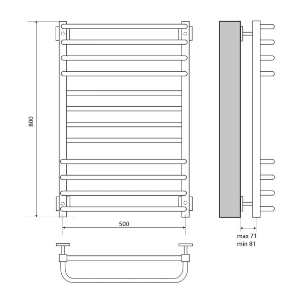 Полотенцесушитель водяной Melodia Lyra 500x800 П12 4x4x4 хром, нижнее подключение, без полочки