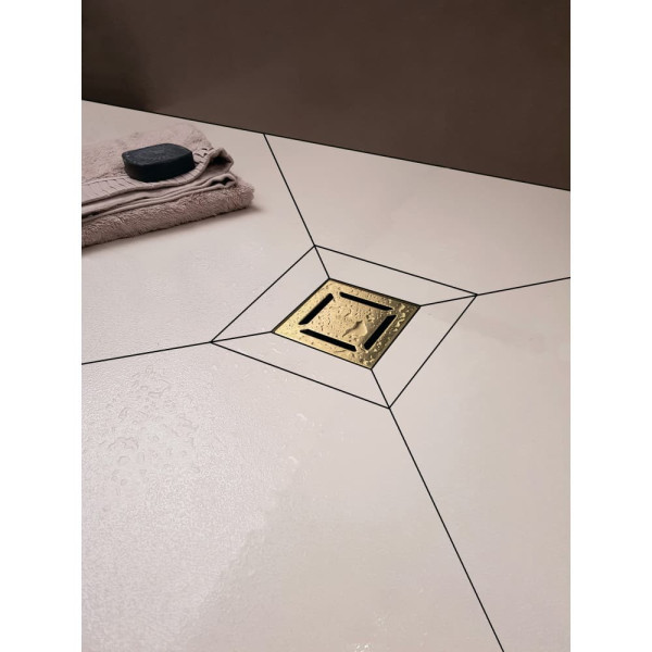 Трап Berges водосток Platz Norma 150х150, золото глянец, S-сифон D50/105 H50 вертикальный (092059)