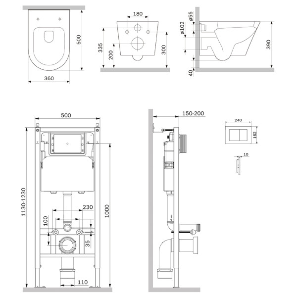 Комплект инсталляция с унитазом AM.PM PrimeFit с клав S черная матовая с подвесным унитазом X-Joy Aquaspin (IS90238.851900)