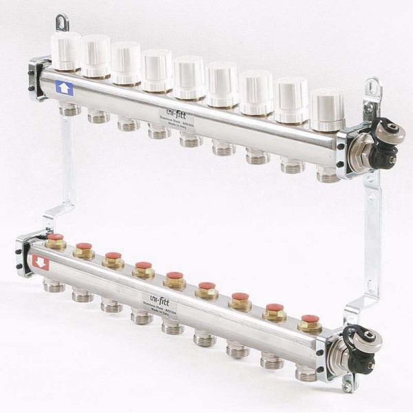Коллекторная группа Uni-Fitt 7 отводов 1"х3/4" с балансировочными и термостатическими вентилями нерж. сталь