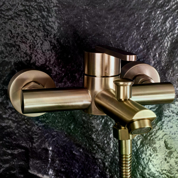 Смеситель для раковины Rea Ontario с душевым комплектом золото матовое (REA-B5513) Смеситель для раковины Rea Ontario с душевым комплектом золото матовое (REA-B5513)