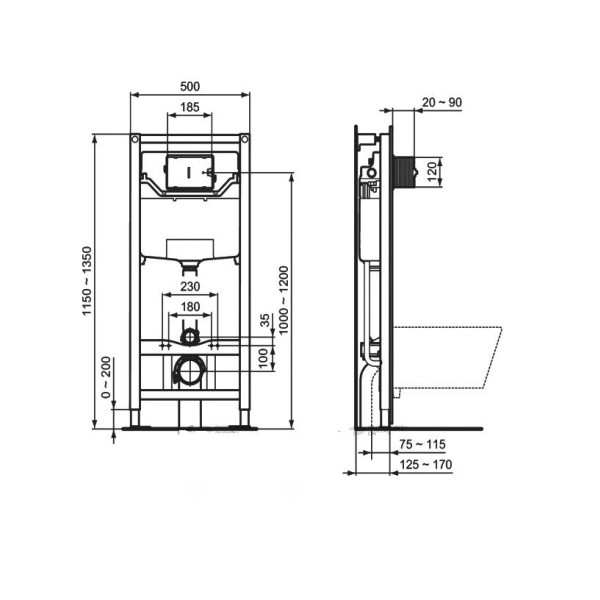 Инсталляция Ideal Standard с подвесным унитазом Tesi и крышкой-сиденьем soft-close и клавишей (R030501)