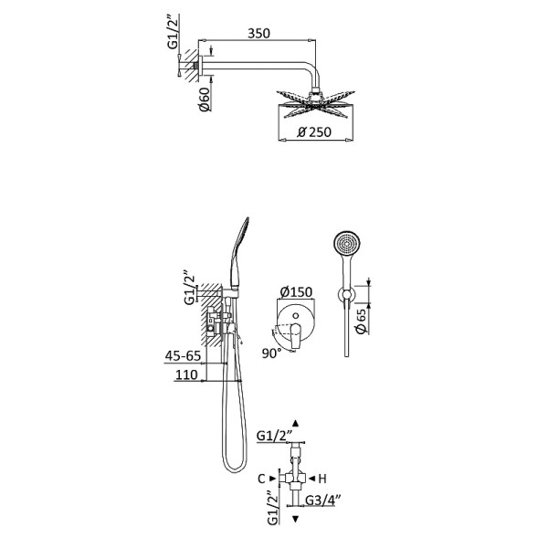 Душевая система Cezares Nautic хром (NAUTIC-DSIP-01)