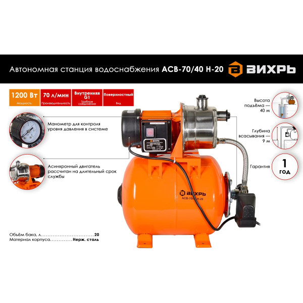 Станция водоснабжения автономная Вихрь АСВ-70/40 Н-20 (68/1/17)