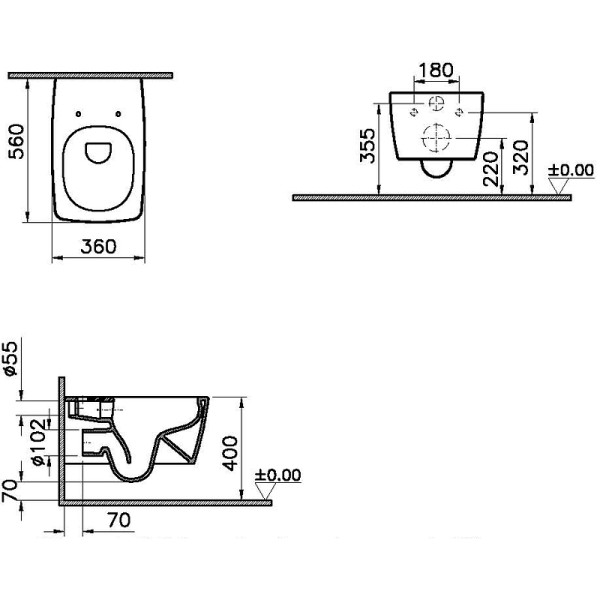 Унитаз подвесной Vitra Metropole Rim-Ex безободковый (7672B003-0075)