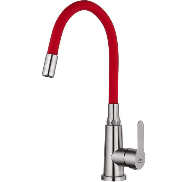 Смеситель для кухни Fashun с гибким изливом сатин/красный (A54301-10)