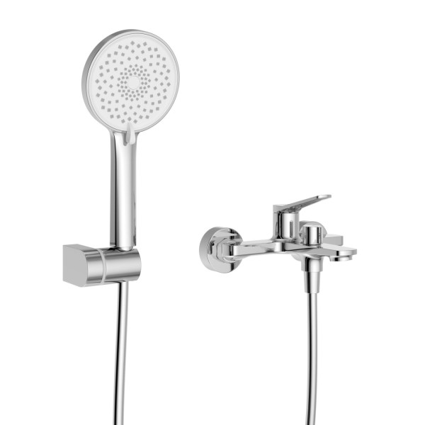 Смеситель для ванны и душа в комплекте с ручным душем, шлангом и держателем BelBagno (UNIQUE-VASM-CRM)