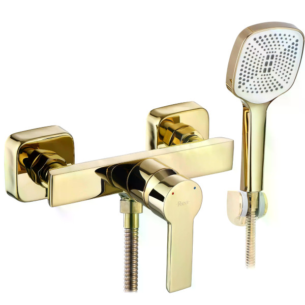 Смеситель для раковины Rea Argus с душевым комплектом золото (REA-B6408) Смеситель для раковины Rea Argus с душевым комплектом золото (REA-B6408)