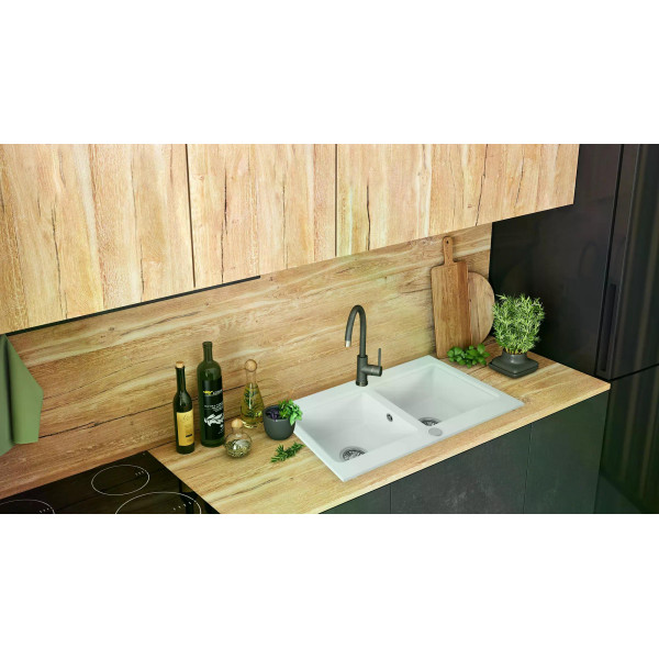 Мойка для кухни 2 чаши Rea caddy white гранит 80x46,5x19,5 белая (ZLE-00133)