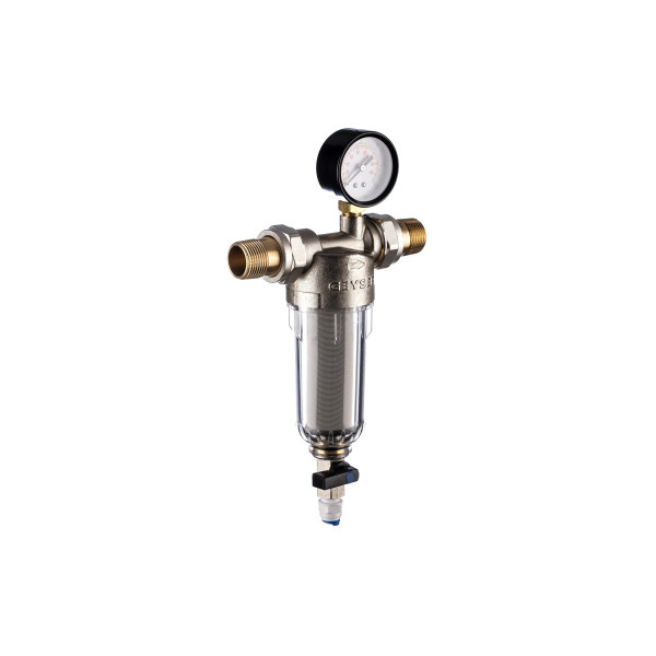 Фильтр с манометром самоочищающийся Гейзер-Бастион 112 3/4" (прозрачный корпус, со сгонами) (32671) Фильтр с манометром самоочищающийся Гейзер-Бастион 112 3/4" (прозрачный корпус, со сгонами) (32671)