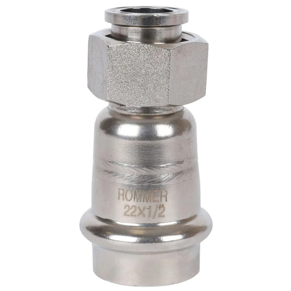 Переход 22х1/2"B с накидной гайкой Rommer из нержавеющей стали (пресс) (RSS-0026-002212) Переход 22х1/2"B с накидной гайкой Rommer из нержавеющей стали (пресс) (RSS-0026-002212)