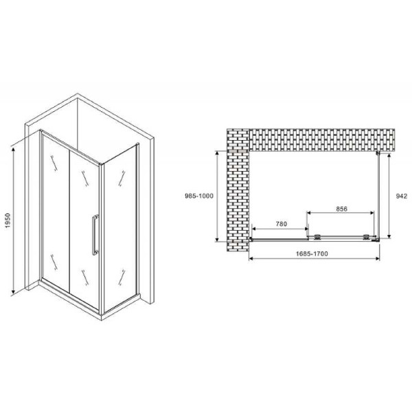 Душевой уголок Abber Schwarzer Diamant 100x170 стекло матовое, профиль профиль хром (AG30170MH-S100M-S100M)