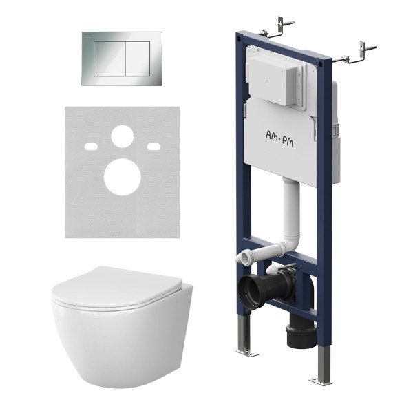 Комплект инсталляция с унитазом AM.PM PrimeFit с клав S хром глянц с подвесным унитазом Like AquaSpin 2.0 (IS90251.801901)
