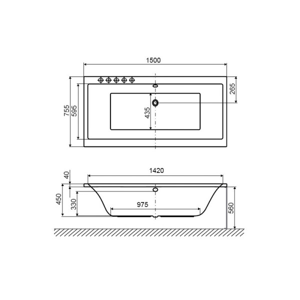 Ванна акриловая Excellent Pryzmat 150x75 (WAEX.PRY15WH)