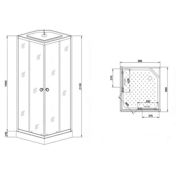 Душевая кабина Loranto 88x88x215 стекло матовое, профиль черный (CS-992EBTM/W-90)