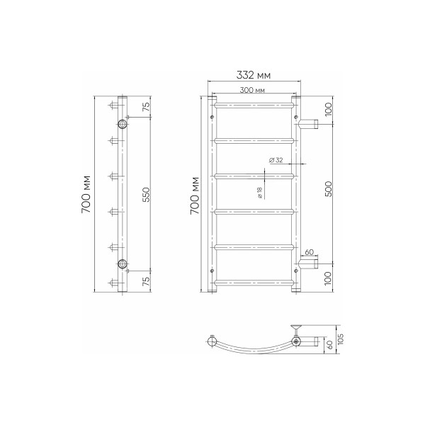 Полотенцесушитель водяной Indigo Arc 450x710 черный муар к-2 (LASW70-30BR-б/п-50)