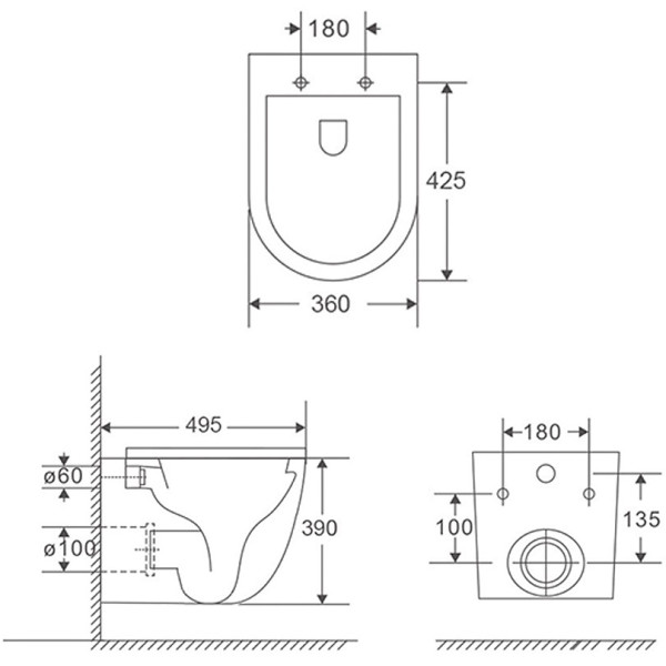 Унитаз подвесной Terminus Аврора Monolit 49,5x36 безободковый сиденье микролифт (01WM49x36W)