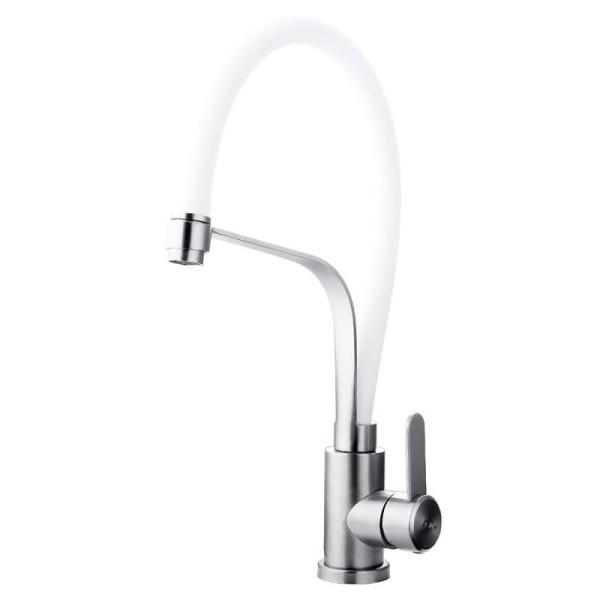 Смеситель для кухни Fashun с гибким изливом сатин/белый (A54012-8)