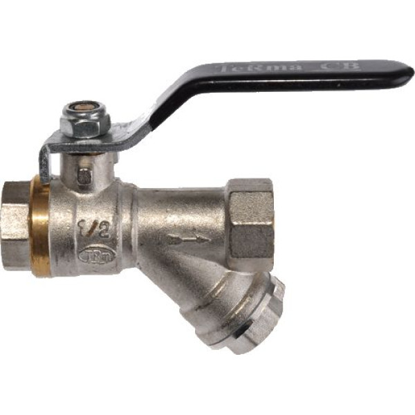 Кран 1/2" ВВ шаровый с фильтром TeRma CB (чёрная ручка) (30237) Кран 1/2" ВВ шаровый с фильтром TeRma CB (чёрная ручка) (30237)