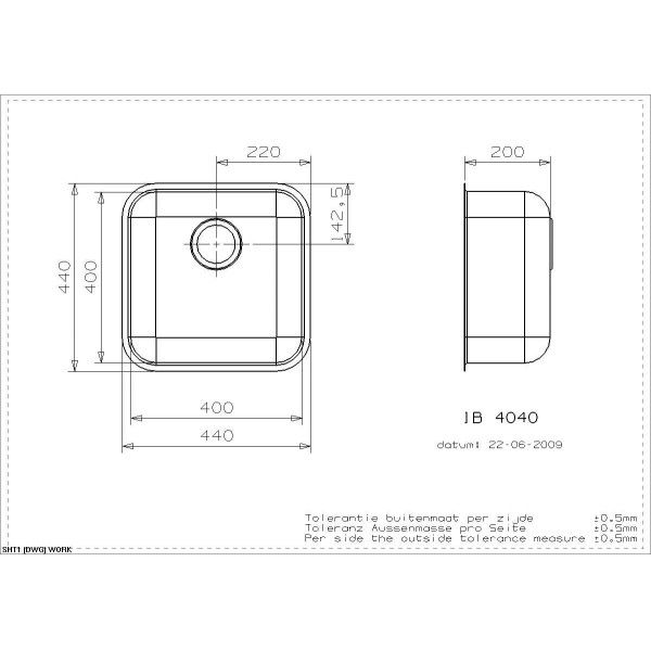 Мойка для кухни врезная Reginox IB4040 L 440x440