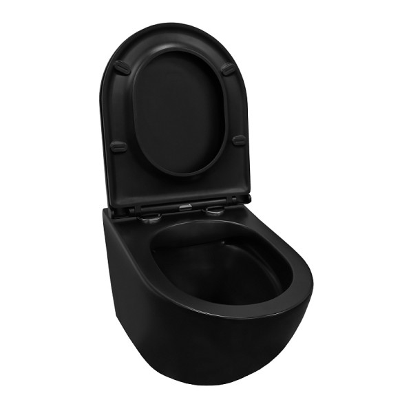 Унитаз подвесной Grado безободковый чёрный матовый с сидением микролифт 490x370x360 (AZ-0046N-MB) Унитаз подвесной Grado безободковый чёрный матовый с сидением микролифт 490x370x360 (AZ-0046N-MB)