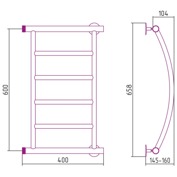 Полотенцесушитель водяной Стилье Минор 0602 600х400 (4) Г хром (00602-6040) Полотенцесушитель водяной Стилье Минор 0602 600х400 (4) Г хром (00602-6040)