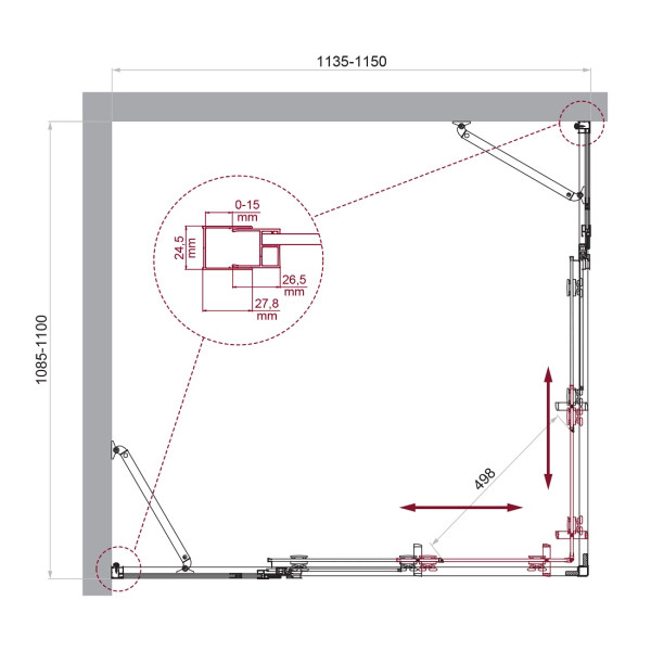Душевой уголок BelBagno Luce 1150x110x195 стекло прозрачное, профиль хром (LUCE-AH-22-115/110-C-Cr)