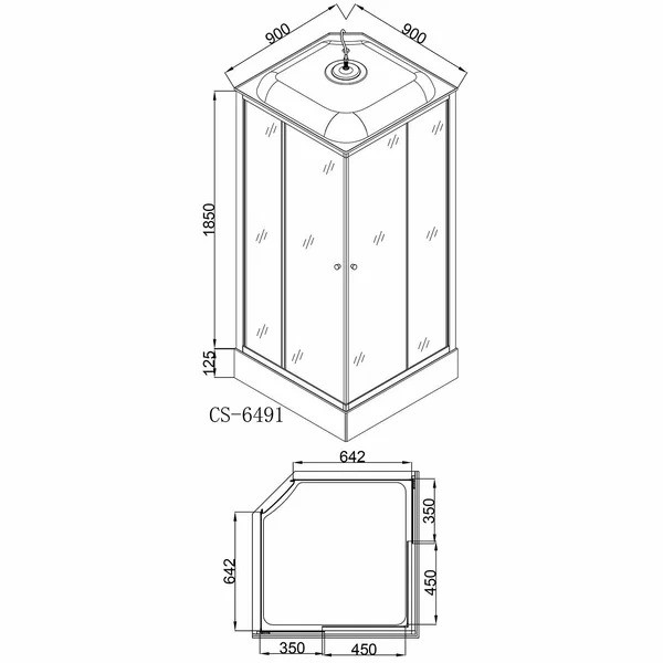 Душевая кабина Loranto 90x90 стекло прозрачное, профиль серебро (CS-6491F(CS-8072), 90*90*215)