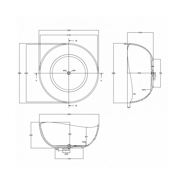 Ванна из полиэфирной смолы Abber Kristall 150x150x64,6 коричневая (AT9705Opal)