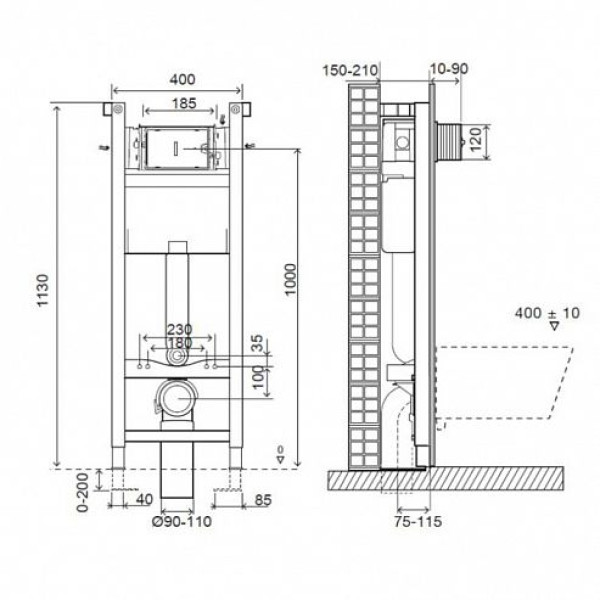 Инсталляция для подвесного унитаза Jacob Delafon на 3/6L 400 мм (E33131RU-NF)