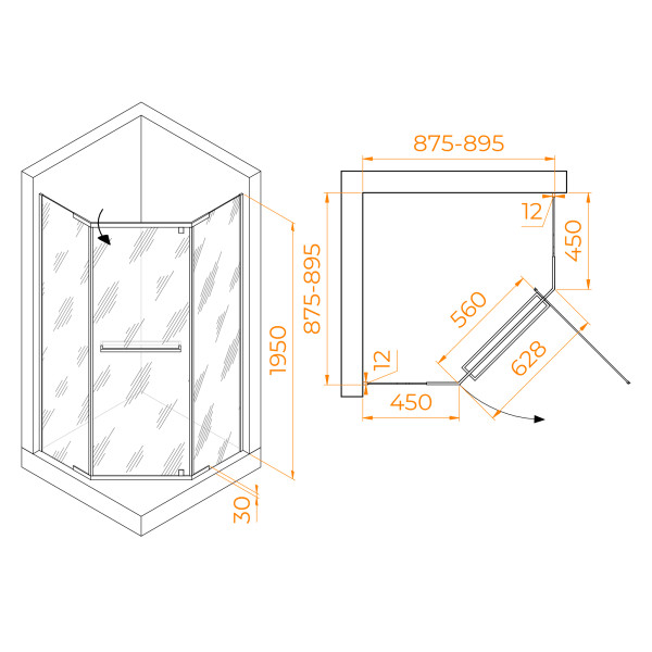 Душевой уголок RGW Passage 90x90x195 стекло прозрачное, профиль черный (41088299-14)