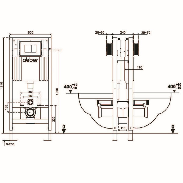 Инсталляция двойная самонесущая Abber для двух подвесных унитазов (AC0106)
