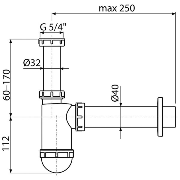 Сифон для раковины Alcaplast DN40 c накидной гайкой 5/4" (A43)