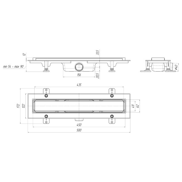 Лоток душевой 450 мм. АНИ СУХОЙ "Мол" (реш. под плитку, боковой слив D40, сухой затвор) АНИ пласт (TLQ1045)