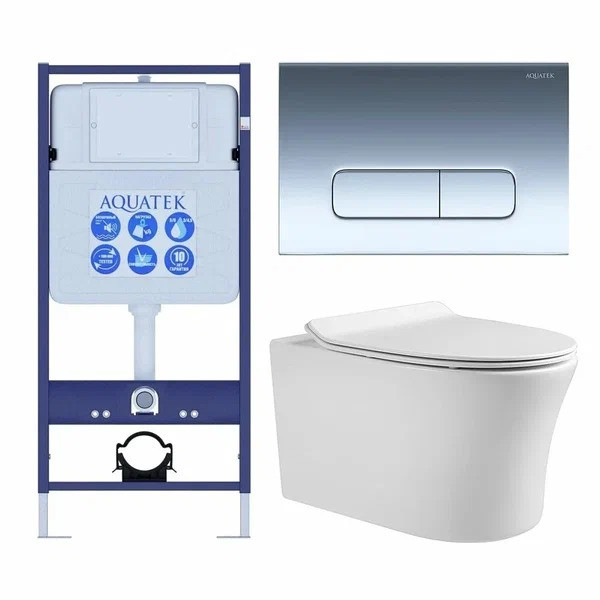 Комплект нсталляция c унитазом Aquatek Ника-017 4в1 рама Standard INS-0000012+крепеж KKI-0000002+клавиша KDI-0000017+унитаз Ника AQ2009-00 с тонким
