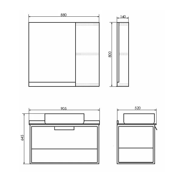 Шкаф зеркальный Comforty Кёльн 880x140x800 дуб темный (00004147987)