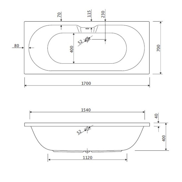 Ванна акриловая Cezares Calisto 170x70x60 белый (CALISTO-170-70-45-W37)
