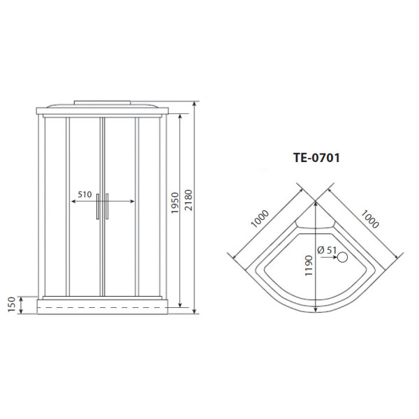 Душевая кабина Timo TE-0701P 100x100x218 стекло матовое рифленое, профиль белый (TE-0701P)