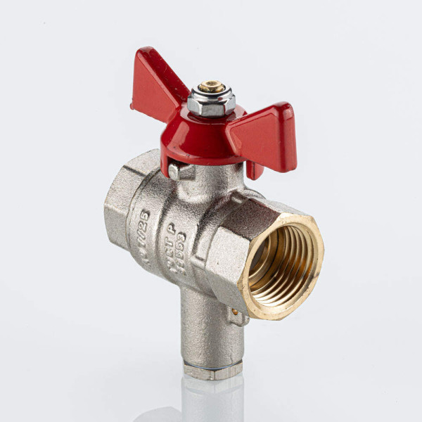 Кран 1/2" ВВ шаровый с патрубком под датчик температуры Valtec Base-ГОСТ (красная бабочка) VT.247S.N.04