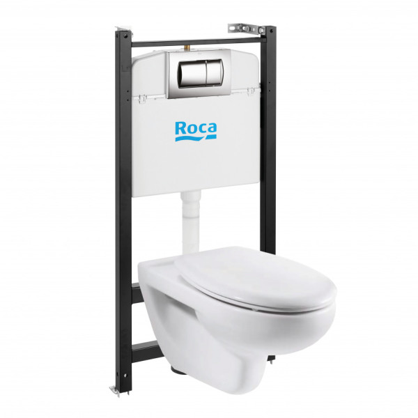 Инсталляция с унитазом Roca Victoria с сиденьем микролифт, с клавишей смыва хром глянцевый (7.8931.0.000.0)