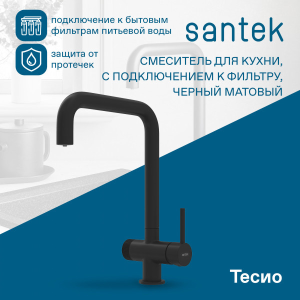 Смеситель для кухни Santek Тесио с переключателем на фильтр черный (WH5A43012N001)