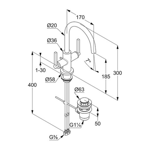 Смеситель для раковины Kludi Nova Fonte хром, донный клапан (201180515)