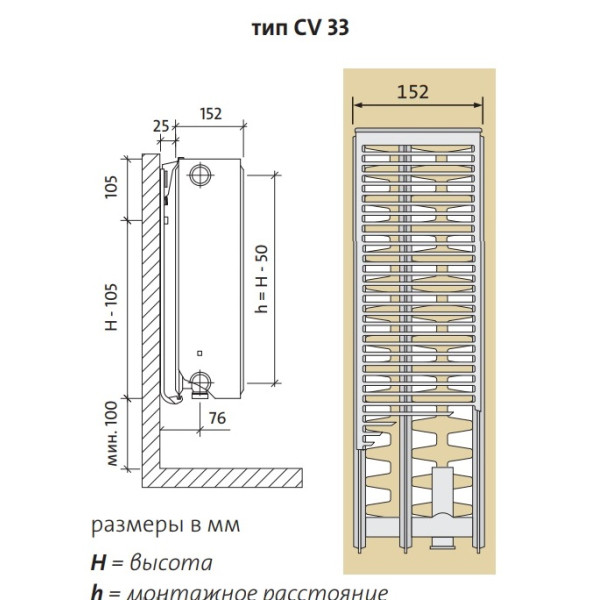 Радиатор стальной Purmo 300*1400 33 CV Ventil Compact нижнее подключение (CV 33-300-1400)