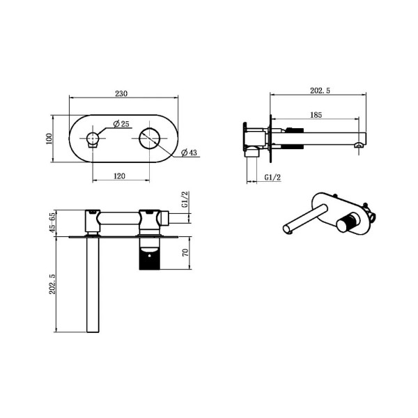 Смеситель для раковины Boheme Stick GM (графит) (125-GM.3)