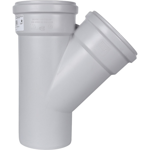 Тройник 110x110x45 Stout (PP, серый) (SKB-0015-111145)