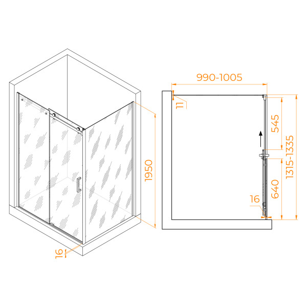 Душевой уголок RGW TO-44-1 (TO-14 + Z-060-2) 1300x1000 стекло прозрачное, профиль хром (020744130-11)