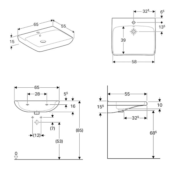 Раковина подвесная Geberit Selnova Comfort 65x55 с 1 отверстием под смеситель и перелив, белая (500.292.01.1) Раковина подвесная Geberit Selnova Comfort 65x55 с 1 отверстием под смеситель и перелив, белая (500.292.01.1)