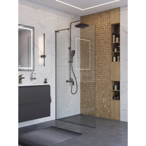 Душевое ограждение BelBagno Uno 100x200 стекло прозрачное, профиль оружейная сталь матовая (UNO-L-1-TB-100-C-GM)