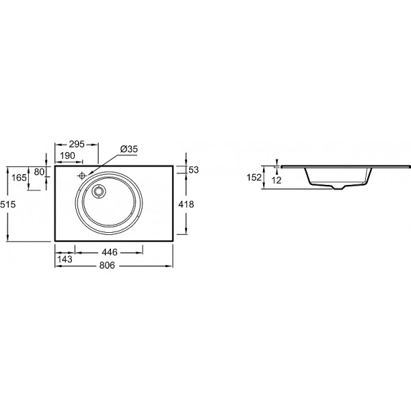 Раковина встраиваемая Jacob Delafon Odeon Rive Gauche 80x51,5 белая (EB2562-DE1)