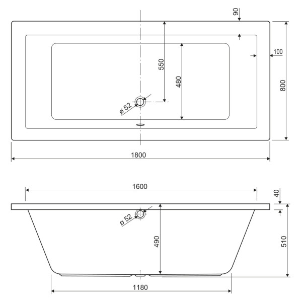 Ванна акриловая Cezares Plane 180x80x63 белый (PLANE-180-80-49-W37)